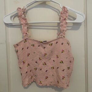 Forever 21 Pink Floral Smocked Crop Top